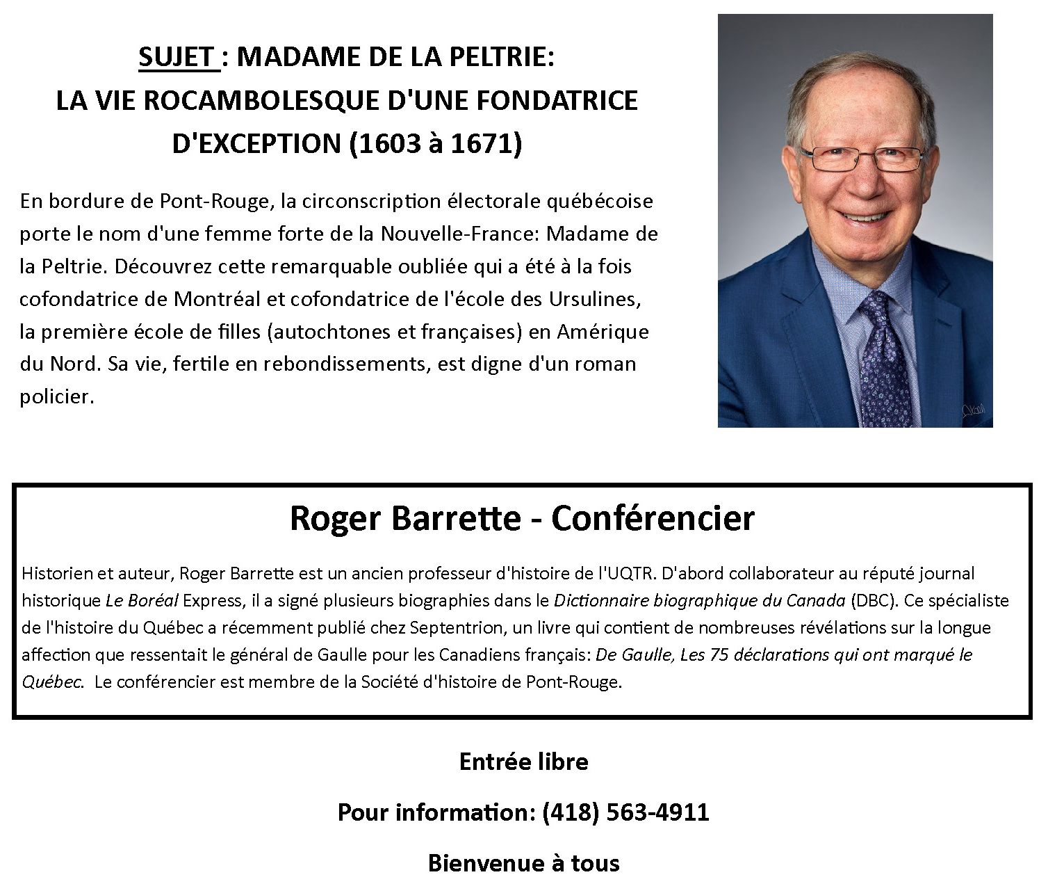 Société d'histoire de Pont-Rouge - Madame de la Peltrie